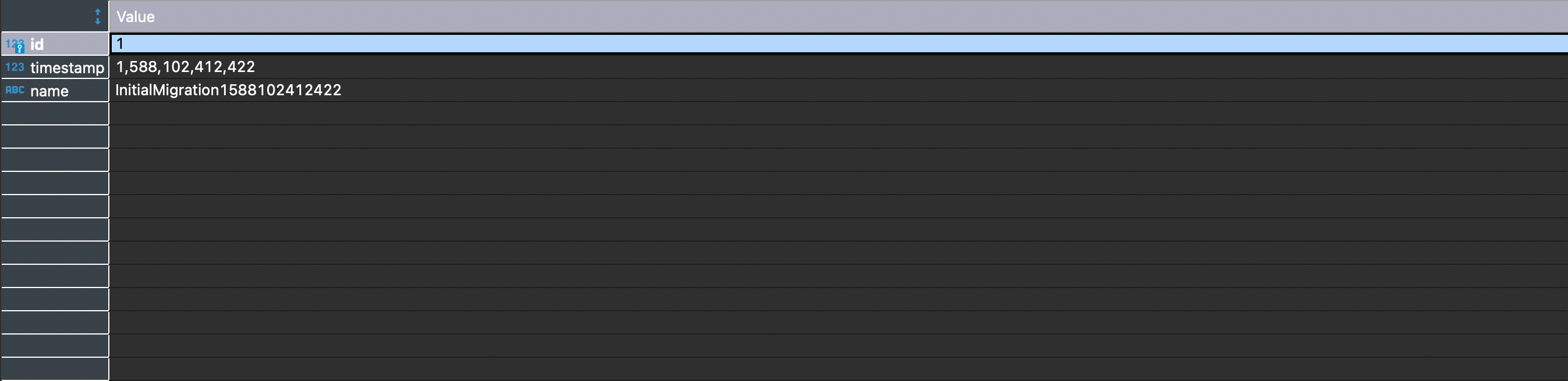 Logs stored in the migrations table